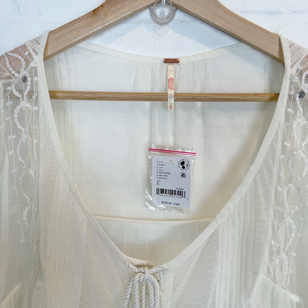 Free People Stevie Embroidered Maxi Dress Tea Flowy Ivory Sheer Floral Lined L - Picture 2 of 15